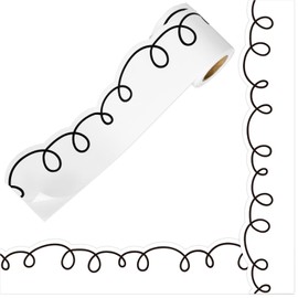 FYSUIMU 32.8 Ft Boho Squiggles Bulletin Board Border Minimalist Border Trim Self Adhesive Black White Bulletin Board Stickers Roll for School Classroom Office Party Decor