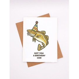 Ramja Story Got your birthday COD, funny fish pun card, 4.25 x 5.5 inches, Blank Inside with Kraft Envelope