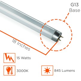 GoodBulb 15W 18 Inch T8 Fluorescent Light Bulb | 3000K Warm White Light Color Medium Bi-Pin Base | 845 Lumens 65 CRI 8000 Life Hours | Instant/Programmed Start | Pack of 30 Bulbs