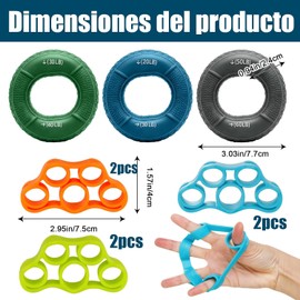 Fortalecedor de mano, 9 piezas con diferentes niveles de resistencia, entrenador de fuerza de agarre, ejercitador de dedos de silicona para aliviar el dolor de muñeca, dedo en martillo, túnel carpiano, tendinitis y codo de tenista.