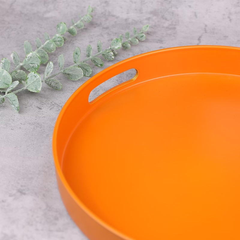 SforGUVA Round Orange Decorative Serving Tray with Handles, 13” Versatile