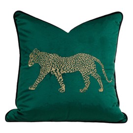vctops Soft Velvet Embroidery Square Decorative Throw Pillow Covers Leopard Pattern Cushion Case for Sofa Bedroom Couch (Green,18"x18")