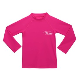 TIZAX Girls' Long-Sleeved UV Swimming Shirt Kids Quick-Drying Swimming Shirt Swimwear Rash Guard, rose