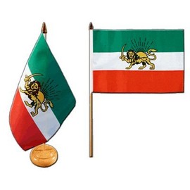 Flaggenfritze Iran Shahzeit Table Flag 15 x 22 cm, Iranian Flag, Tear-Resistant Polyester, Colour-Intensive Screen Print, Flag with Wooden Base