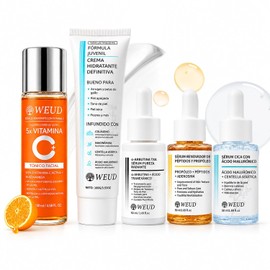 WEUD Skin Care Coreano 5 En 1 Kit, con 1 Crema Hidratante Centella Niacinamida + 1 Tonico 5X Vitamina C Activa + 1 Serum Centella Asiatica + 1 Suero Arbutina + 1 Suero Péptidos Propóleo