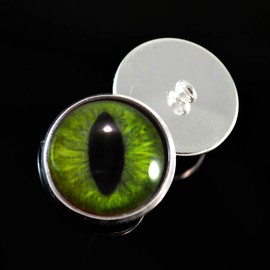 10mm Sew On Dark Lime Green Cat or Dragon Glass Eyes Shank Buttons with Loops - for Staffed Animals, Plushie Toys, Art Dolls, Jewelry Making, Taxidermy, and More