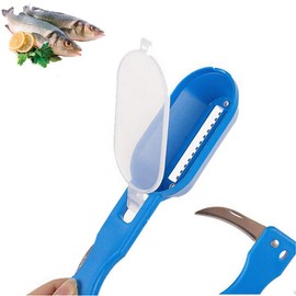 Fish Scaler with Knife, Fish Scaler Remover, Fish Scales Scraper with Lid Cover, 2 in 1 Fish Cleaner Skin Scraper Brush Remover, Fish Scale Planer Tool Fish Scaler Fillet Knife Fish Cleaning Tools