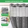 eachope Charcoal Grey No Hook Shower Curtain and Fabric Liner