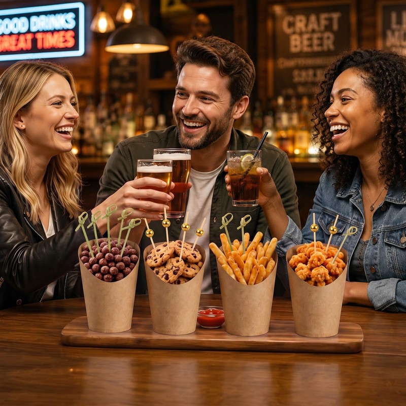 100 Set 12 oz Brown Kraft Charcuterie Cups with Sticks,