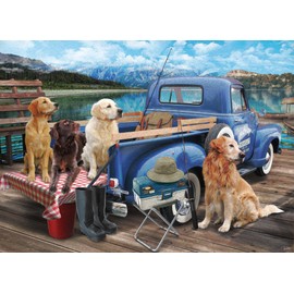 VCC Dogs Gone Fishing Jigsaw Puzzle 1000 Piece - Finished Size 26 5/8" x 19 1/4" - Fully Interlocking & Randomly Shaped Pieces