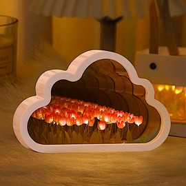 ALYMACK Tulip Lamp Infinity Mirror - Infinite Flower Lamps Cloud & Nursery Night Lights - Fully Assembled Cuteness Lamp Flowers Night Light, Battery Powered Tulips - Tulipanes Infinitos (Pink, AA) | ALYMACK