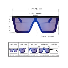 Frienda 4 Pairs Oversized Flat Top Sunglasses Vintage Square Sunglasses Unisex Square Shade Large Sunglasses for Women Men (Ice blue, Gray, Silver, Gradient Brown)