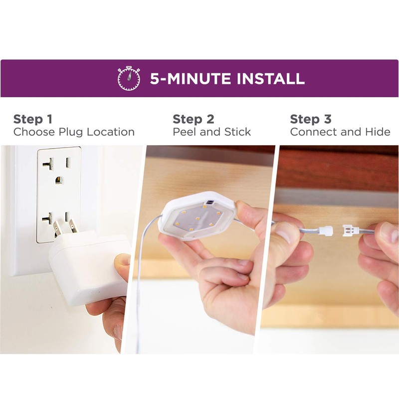 PureOptics LED 5-Pack Color Changing LED Puck Light Kit with