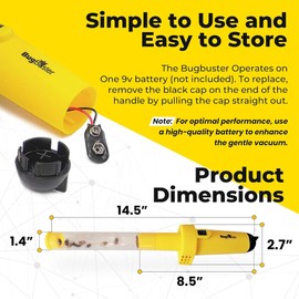 Sonic Technology BugBuster BB100 - Battery Operated Spider Catcher and Release Device, Spider Vacuum Catcher for Kids & Adult, Bug Catcher and Release Tool for All Insects with Easy Switch- 14" Yellow