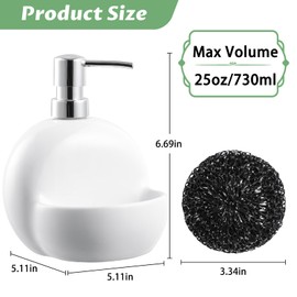 RQYIXI Soap Dispenser with Sponge Holder Ceramic Hand and Dish Soap Dispenser 25oz for Kitchen Bathroom