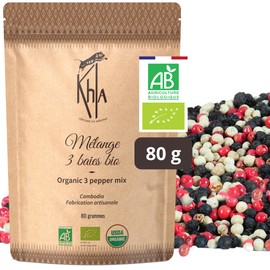 Khla - Colourful Pepper Whole Organic 80 g - Black, White & Pink Pepper - Berries & Kampot Peppercorns - Premium Quality - Limited Production - Direct from Producer - From Cambodia & Madagascar