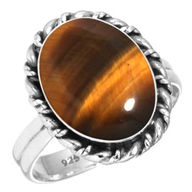 Jeweloporium 925 Silver Ring for Women Brown Genuine Tiger Eye Gemstone Statement Silver Ring Size S Mothers' Day Gift Fashion Jewelry