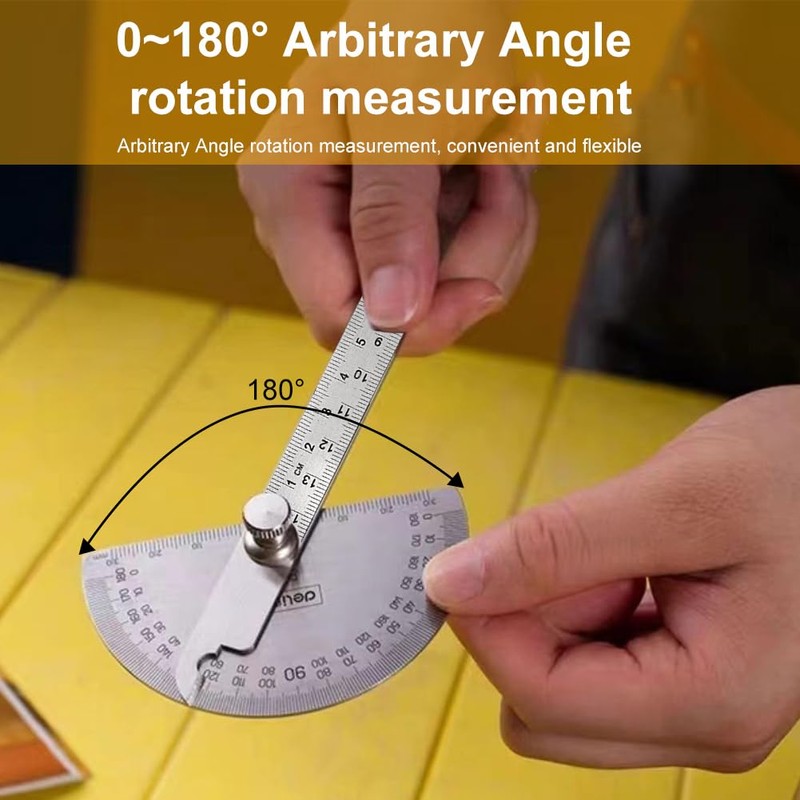 Stainless Steel Protractor 0-180 Degrees, Woodworking Ruler Angle Finder, Metal
