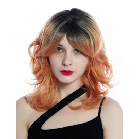 WIG ME UP - SZL0673-T-010 Women's wig medium length wild and shaggy look wavy to curled ombre black to copper blond