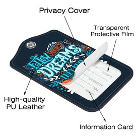 Neidius 2 Pack Luggage Tags for Suitcase,Follow Your Dreams PU Leather Luggage Tags with Privacy Cover Name Address Labels and Steel Ring,Creative Travel Accessories for Men and Women