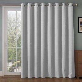 Wide Blackout Patio door Curtain Panel&Sliding door insulated curtains,Thermal&Extra Wide curtains,for curtain rod silver,Silver Grommet Top Blackout Curtains:100W by 84L Inches-Greyish White