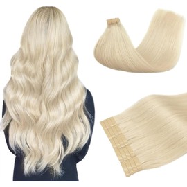 DOORES Real Hair Tape Extensions, Remy Hair Tape, Platinum Blonde, 30 cm (12 Inches) 40 g, 20 Pieces, Blonde Tape Extensions, Real Hair, Straight Hair