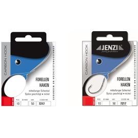Set: 2 packs of Jenzi tied trout hooks (20 pieces) mono, 50 cm hook size 2, 4, 6, 8, 10, 12, depending on selection + free Petri Heill! sticker (hook size 4)