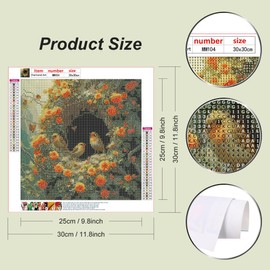 WSLWXSHM Diamond Painting Kits for Adults Birds, Round Full Drill Diamond Art Kits, 5D DIY Paint with Diamonds Crafts for Home Wall Decoration Gifts 12×12Inch, Flower