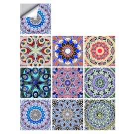 25 PCS Mandala Style Tile Sticker, 4x4 Inch(10x10cm) Traditional DIY Murals, Tile Waterproof Oil Proof Removable Decals for Bathroom & Kitchen Backsplash Oil Proof Wall Stickers (MZ-2-100)