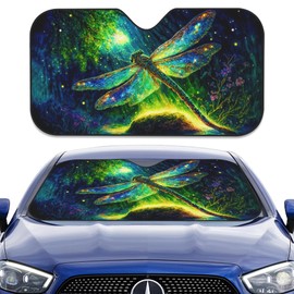Uiaoiais Foldable Sunshade for Car Windshield,Enchanted Dragonfly Sunshade for Car indshield,Car Windshield Sunshade Sun Heat UV Rays Visor Protector for Car Truck SUV,56 x 28 Inch