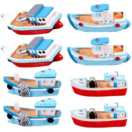 Toyvian 8pcs Mediterranean Fishing Boat Mini Boat Ornament Nautical Boat Model Interior Decoration Resin Boat Model Ocean Theme Ornament Miniature Fishing Boat Model Miniature Boat Decor