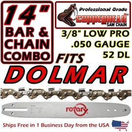 For Dolmar COPPERHEAD 14" BAR & CHAIN KIT DOLMAR ES171 PS3410T SAWS -3/8 LP, .050 GA, 52 DL