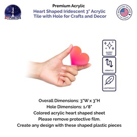 6 Pack Heart Shaped Acrylic Tile Iridescent 3" Sheets with Hole for DIY Arts and Crafts Party Decor Ornaments 0.118" Thick by Marketing Holders