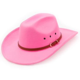 DRESHOW Cowboy Hat for Women and Men Classic Western Felt Cowboy Cowgirl Hat Outdoor Wide Brim Belt Buckle Retro Fedora Hats Unisex Rolled up Caps