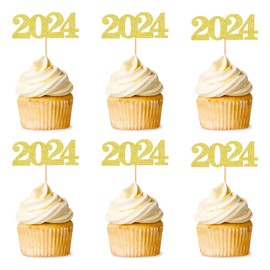 40 adornos para cupcakes de Año Nuevo con purpurina 2021 dorado para decoración de tartas de 2021 (40 unidades de oro de 2021)