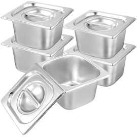 KOHAND 5 Set 1/6 Size Hotel Pans with Lid, 4 Inch Deep Stainless Steel Steam Table Pans, Metal Food Storage Pan for Catering, Home, Restaurant, Buffet