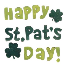 St. Patrick's Day Reusable Gel Window Clings with Glitter ~ Happy St. Pat's Day, Shamrocks (20 Clings, 1 Sheet)
