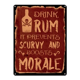 Drink Rum it Prevents Scurvy and Boosts Morale, Pirate Decor, 9 x 12 Inch Metal Sign, Man Cave, Brewery, Bar, Accessories and Wall Decor, Gifts for Men, Vintage Distressed Look, RK1043RKa 9x12