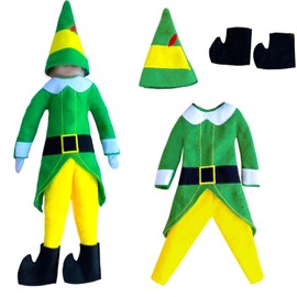 HAEVERAY - Disfraz de película de Buddy The Elf para muñeca de elfo de Navidad, traje de elfo de Papá Noel, traje de duende de Buddy Elf Pants Hat Shoes Cute Elf Ropa de Cosplay Juego completo de