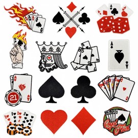 15PCS Playing Card Patches, Poker Suit Embroidered Appliques for Clothes, Hats & Bags, Iron-On or Sew-On DIY Set