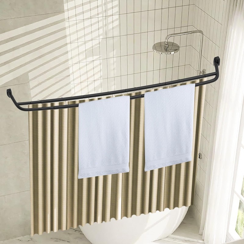 Haryaers Double Curved Shower Curtain Rod, Matte Black Adjustable 37-78