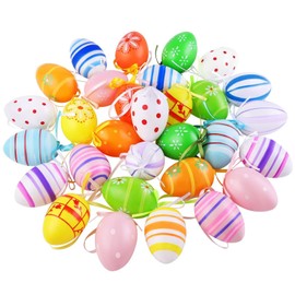 Easter Eggs for Hanging, Colourful Easter Eggs for Hanging, Plastic Easter Eggs with Dots and Stripes, Plastic Easter Eggs Decoration, Outdoor Easter Eggs for Indoor and Outdoor Easter Decoration (Pack of 32)