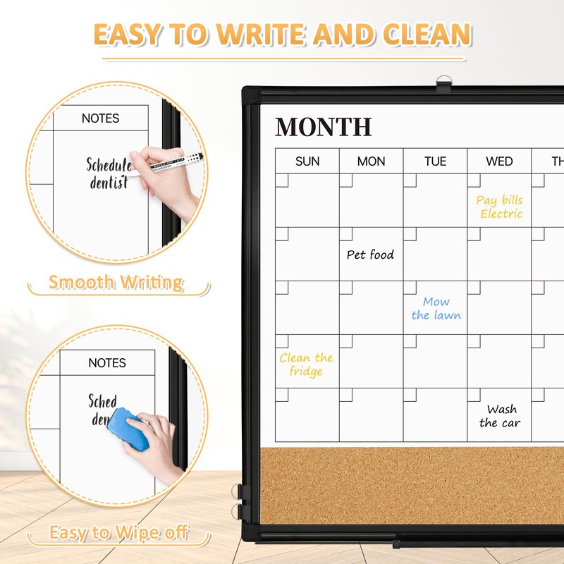 QUEENLINK Large Dry Erase Calendar for Wall, 36"x24" Double-Sided Magnetic