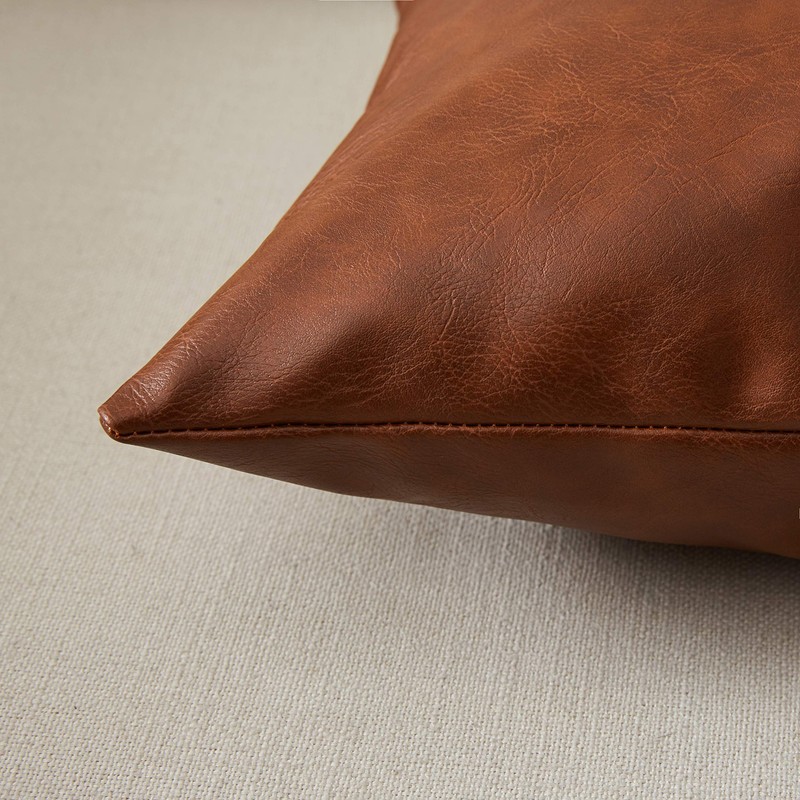 Fancy Homi Faux Leather Boho Decorative Throw Pillow Covers, Thick