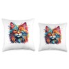 Domestic Longhair Cat Psychedelic Throw Pillow, 16x16, Multicolor