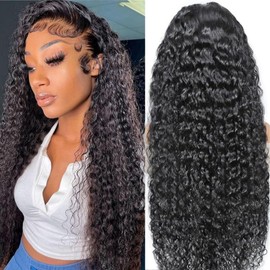 Curly Wig 13 x 4 Lace Front Wig Human Hair 180% Density Real Hair Wig Deep Wave Glueless Wig Human Hair for Women Real Hair Wig (Curly Human Hair Wig, 24 Inches)