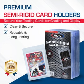 BCW Semi Rigid Card Holder #1 | 50 Pack | Semi Rigid Card Sleeves for Grading | PSA Submission Card Savers I for Sports, Pokémon, and Memorabilia Cards