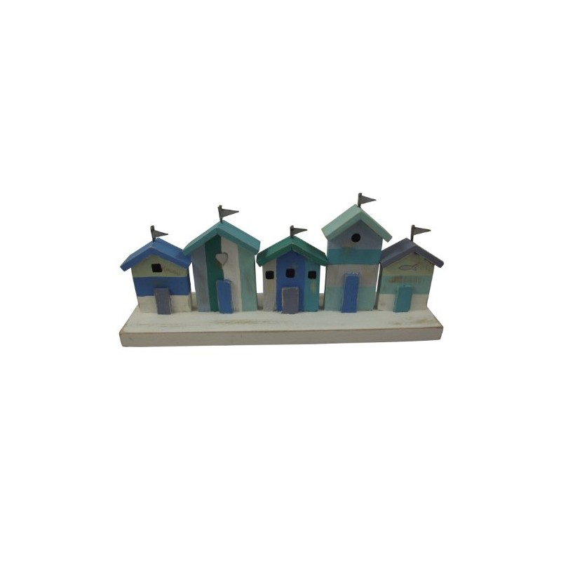 Shoeless Joe Five Marine Coloured Beach Huts in a Row
