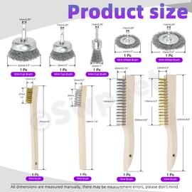 Swpeet Wire 9 Pieces Wire Scratch Brush Kit, Including 5 Pieces Wire Wheel Cup Brush, 3 Pieces Brass/Stainless Steel/Carbon Steel Wire Brush and 1 Piece Copper Wire Brush for Rust, Colour Scouring