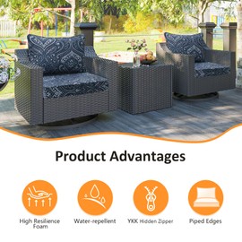 Unimatta Outdoor Patio Chair Cushions Set, 22" x 22", Set of 2, Water-Repellent, Fade Resistant, Deep Seat Bottom and Back Cushion for Backyard, Couch, Sofa and Patio Furniture, Damask Blue Flower